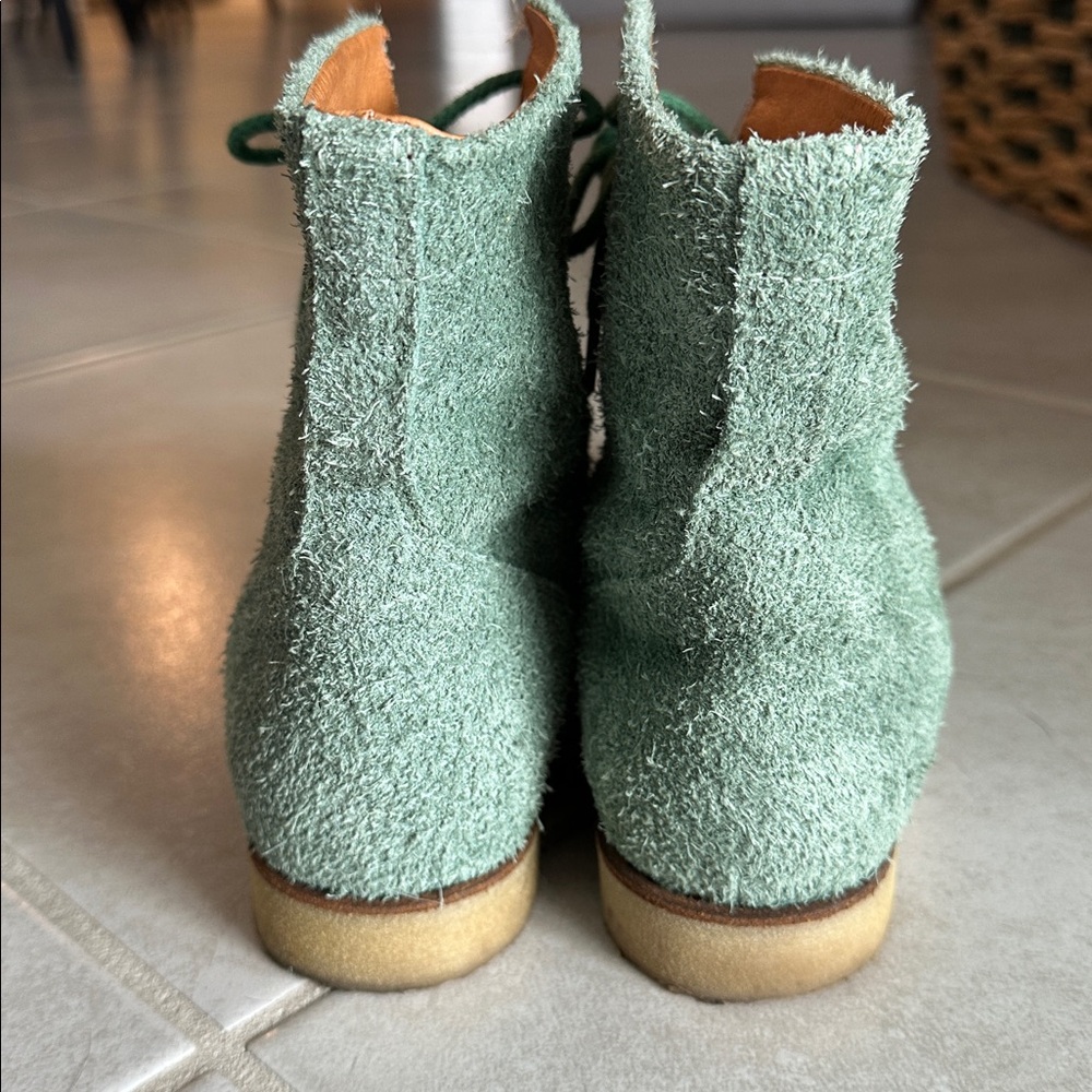 Green Suede Lace-Up Ankle Booties - Picture 3 of 8